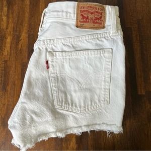 Levi,s 501 Button Fly Distressed White Cutoff Shorts